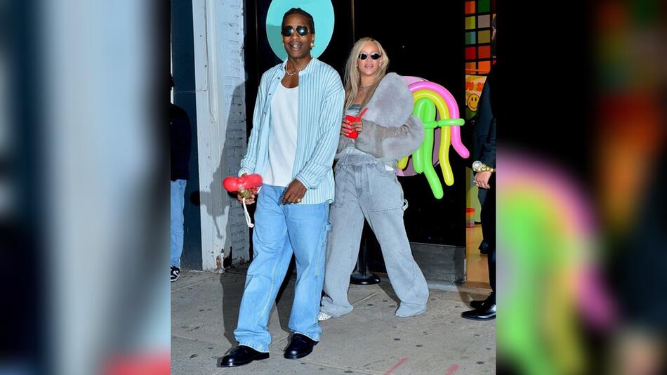 Er im lässigen Jeanslook, sie in grauer Kombi mit Flauchjacke: A$AP Rocky und Rihanna feierten ...