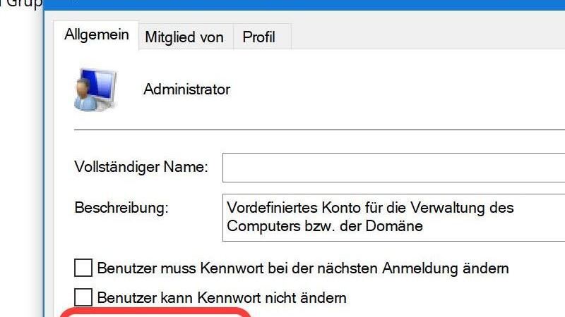 Passwort-Optionen bei Windows