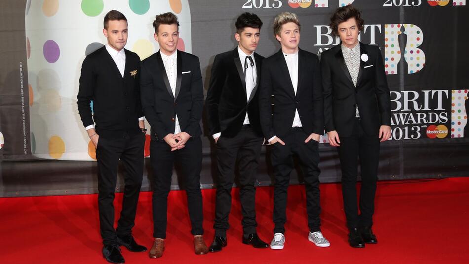 One Direction bei den Brit Awards 2013 (v.l.): Liam Payne, Louis Tomlinson, Zayn Malik, Niall ...