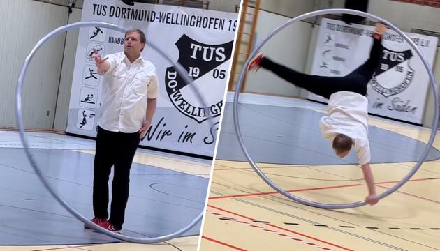 In Hemd und Jeans: Hauke Narten begeistert mit Cyr Wheel auf TikTok