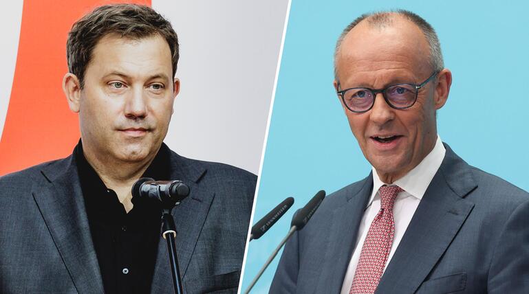 Lars Klingbeil, Bundesminister der Finanzen (SPD) und Bundeskanzler Friedrich Merz (CDU).