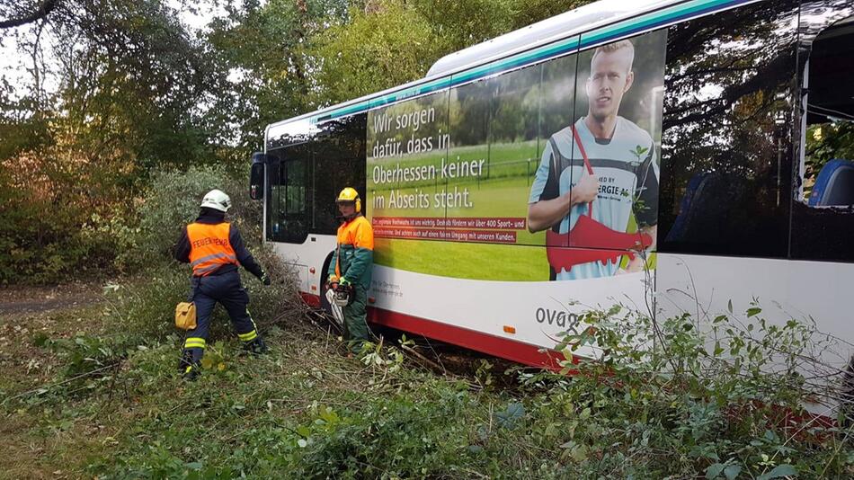 Linienbus in Gießen fahrerlos in Waldstück gerollt
