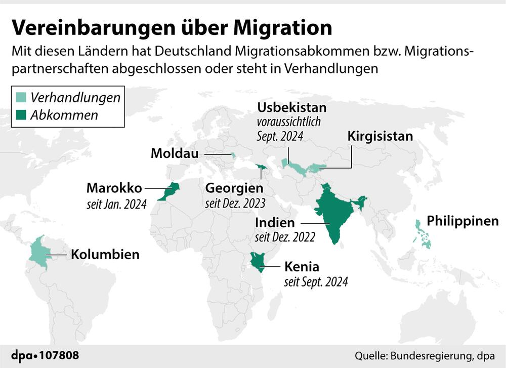 Übersichtskarte: Länder mit denen Deutschland Vereinbarungen zur Migration getroffen hat