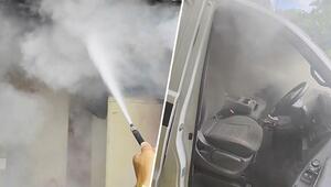 Explosionsgefahr: Passant fährt brennenden Transporter von Haus weg