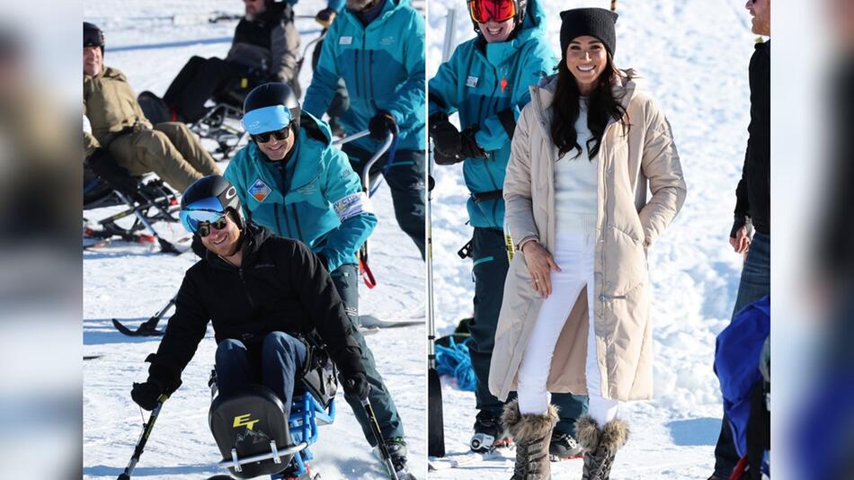 Meghan feuert Ehemann Harry auf der Skipiste in Kanada an.