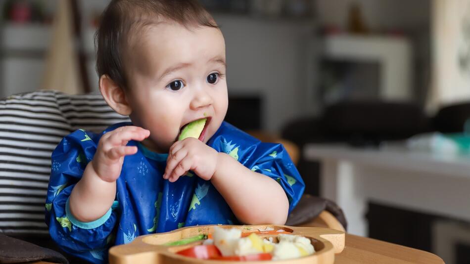 Baby isst Apfelspalten