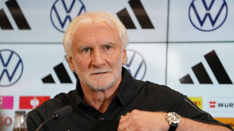 DFB-Sportdirektor Rudi Völler am 9. Juni 2023 vor dem 1.000. Länderspiel während einer PK