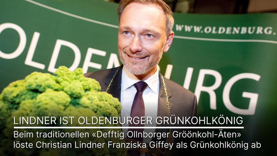 Bundesfinanzminister Christian Lindner empfängt seine Ehrung als Oldenburger Grünkohlkönig