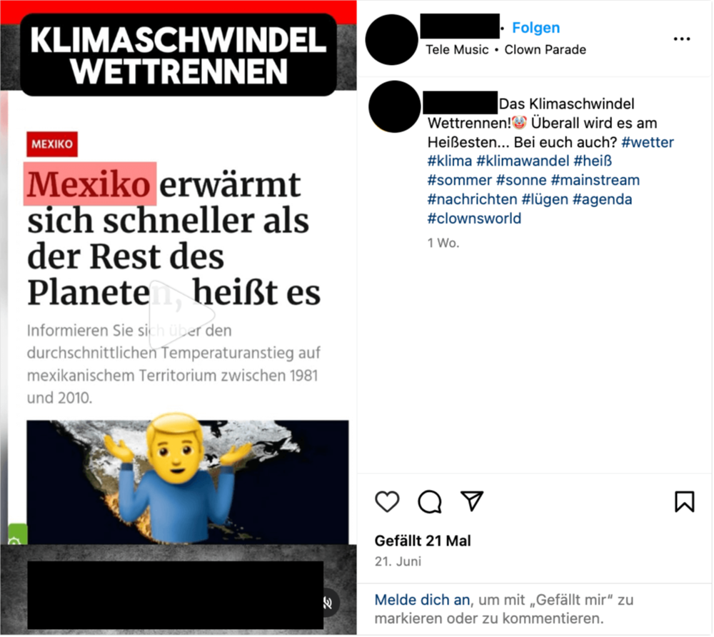 Screenshot Instagram-Video, Klimaschwindel