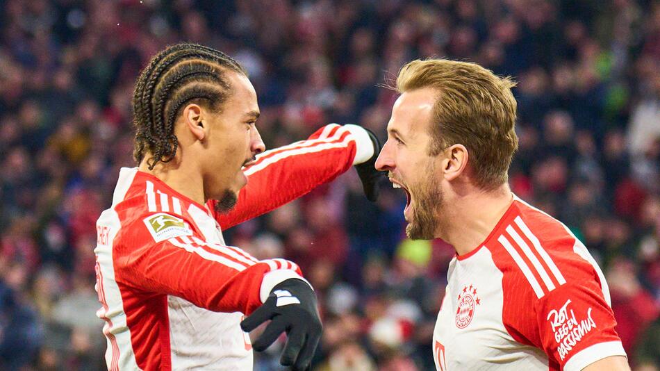 Die Bayern-Stars Leroy Sané und Harry Kane.