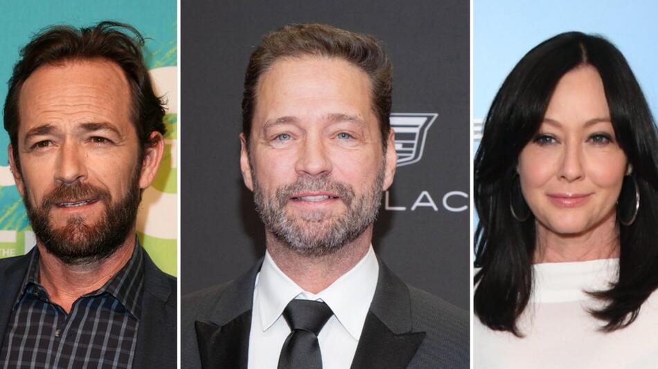 Luke Perry, Jason Priestley (Mitte) und Shannen Doherty waren drei der Stars der US-Serie ...