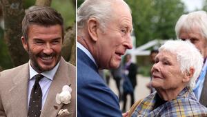 König Charles traf Judi Dench und Sir David Beckham - mit seiner eigenen Rose im Knopfloch - bei ...