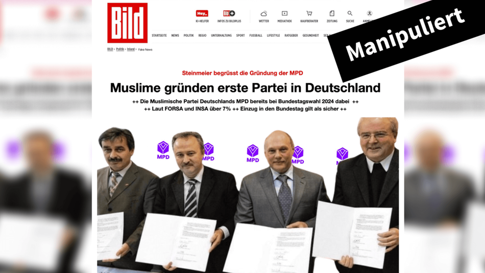 Angeblicher BILD-Artikel über die Gründung der Muslimischen Partei Deutschlands ist gefälscht.