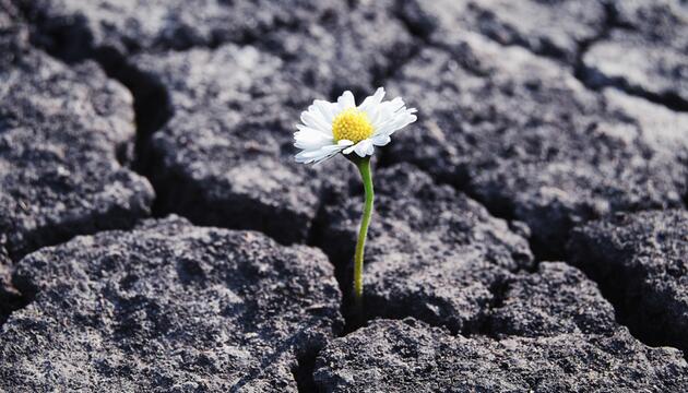 Blume sprießt durch Steinboden