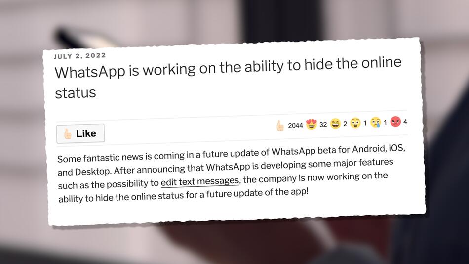 Neues Feature bei WhatsApp: Bald soll es möglich sein den Online-Status zu verstecken