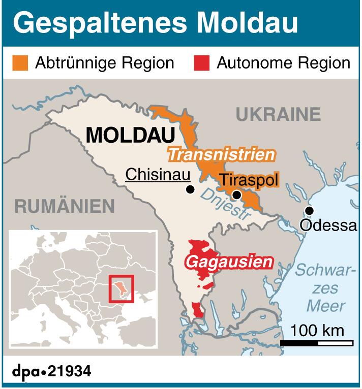 Karte Moldaus mit abtrünnigen und autonomen Regionen