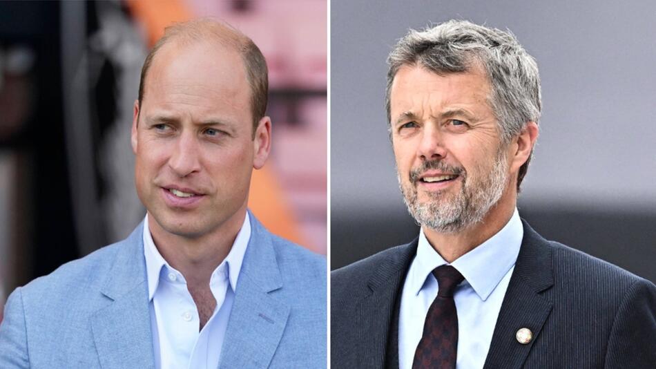 Prinz William und König Frederik (r.) werden ihre Fußball-Mannschaften beim EM-Spiel im Stadion ...