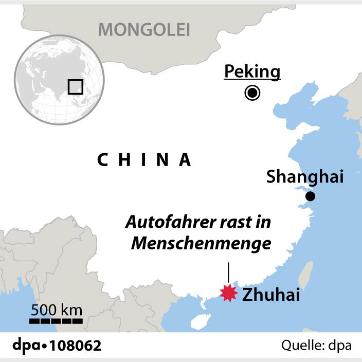 Grafik-Karte: "China: Autofahrer rast in Menschenmenge"