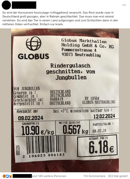 Falsch ausgezeichnetes Etikett im Supermarkt