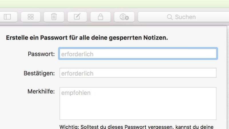 Passwort für Notizen eingeben