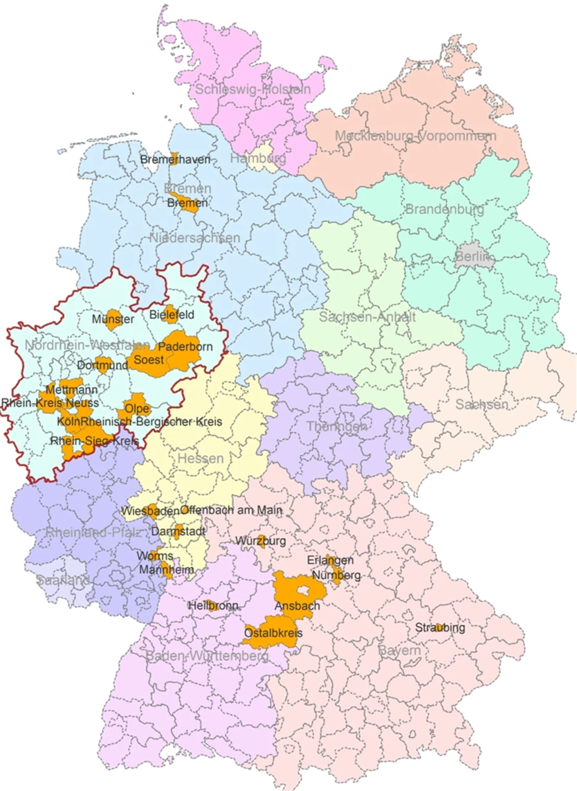 Standorte mit vorhandenen Hitzeaktionsplänen in Deutschland (Stand Feb. 2025)