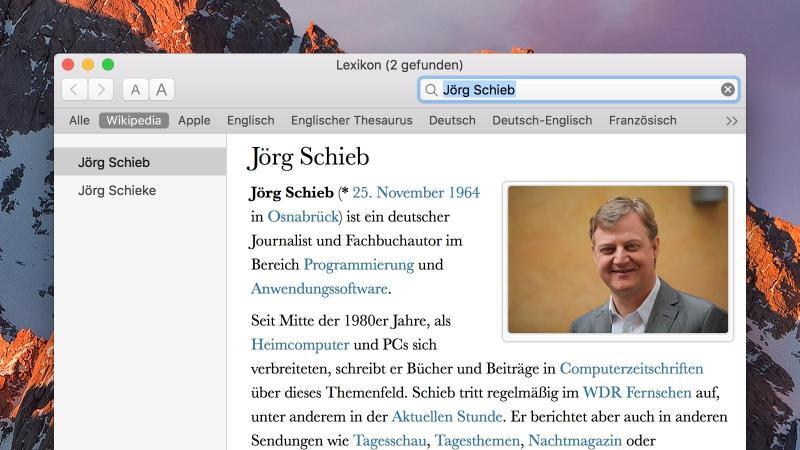 Wikipedia-Suche bei macOS