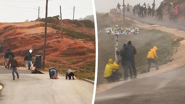 Vom Winde verweht: Passanten müssen in Portugal auf dem Boden kriechen