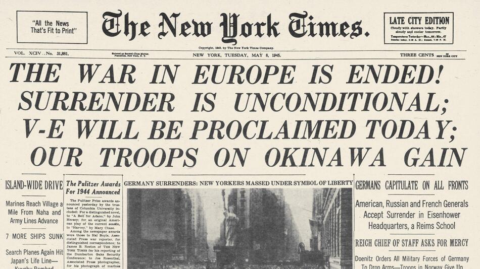 Titelseite der New York Times vom 8. Mai 1945
