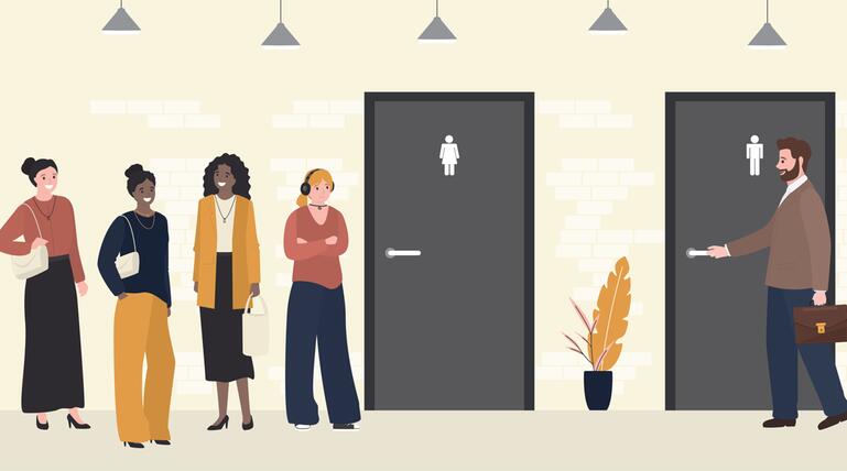 Öffentliche Toiletten, Warteschlangen, Warten, Frauen, Männer, Nutzung