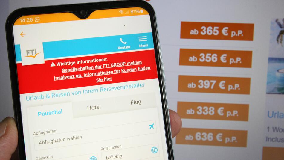Reiseanbieter FTI informiert auf seiner Website Kunden über die Insolvenz